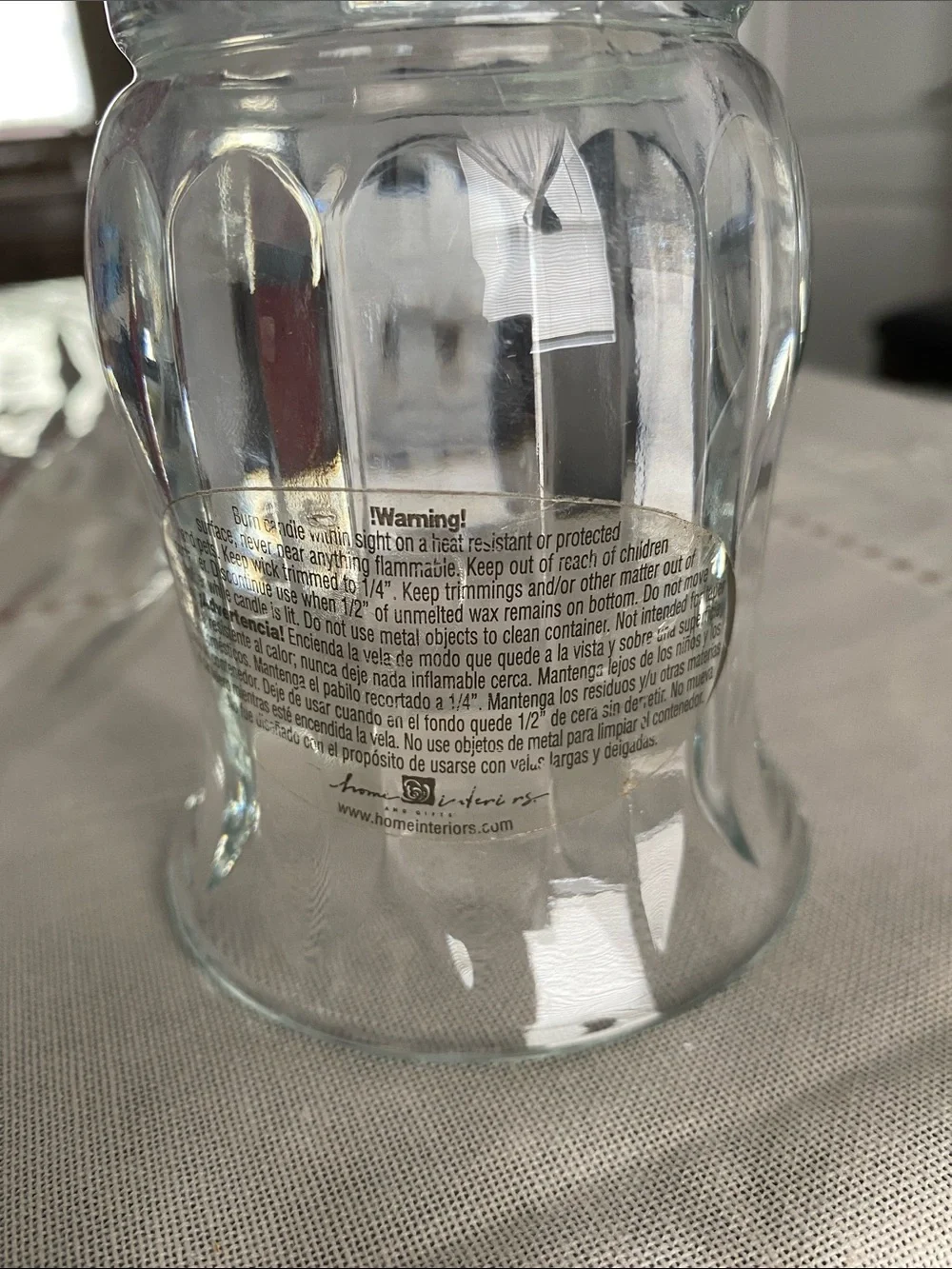 Home Interiors Hurricane Vase Candle Holder Clear Glass Ribbed Footed Ball Stem.